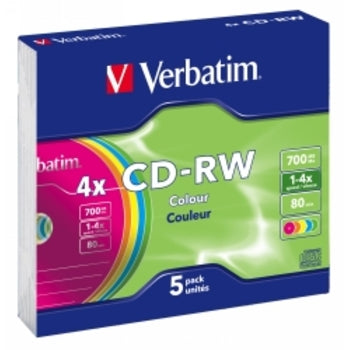 Sp- Cd-Rw Verbatim 80Min 4X Slim Case Col Pk5