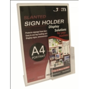 Sign Holder Deflecto A4 Slanted Portrait W/ Front Dl Brochure Pocket