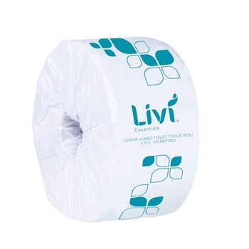 Toilet Paper Roll Livi Essentials 120M Jnr Jumbo Embossed 2Ply