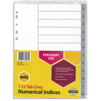 Dividers Marbig A4 Pp 1-12 Tab Grey