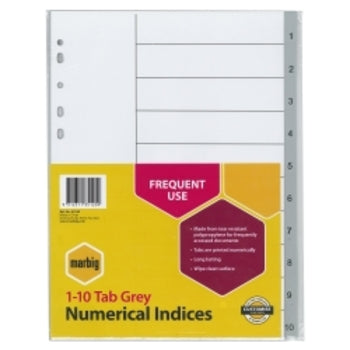Dividers Marbig A4 Pp 1-10 Tab Grey