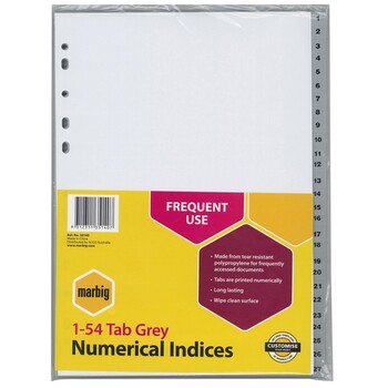 Dividers Marbig A4 Pp 1-54 Tab Grey