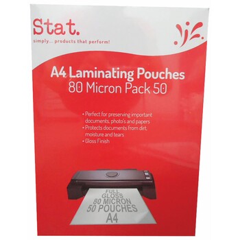 Laminating Pouch Stat A4 80 Micron Pk50
