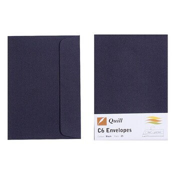 Envelope Quill C6 80Gsm Black Pk25