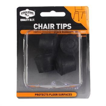 Tip Chair Rubber Black Round 16mm Pk4