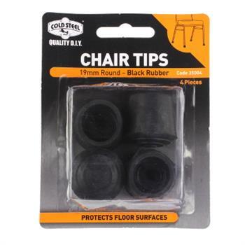 Tip Chair Rubber Black Round 19mm Pk4