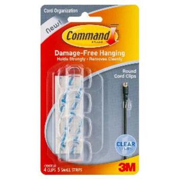 Command Clear Round Cord Clips with Clear Strips Pk4