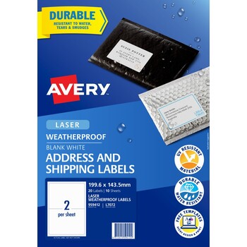 Avery Shipping Labels Avery 2Up L7072 Weatherproof White Pk10