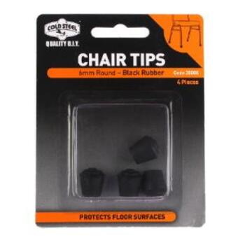 Tip Chair Rubber Black Round 6mm Pk4