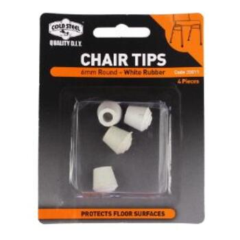 Tip Chair Rubber White Round 6mm Pk4