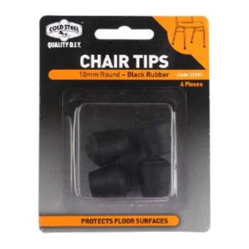 Tip Chair Rubber Black Round 10mm Pk4