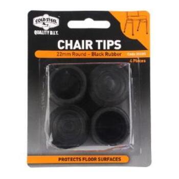 Tip Chair Rubber Black Round 22mm Pk4