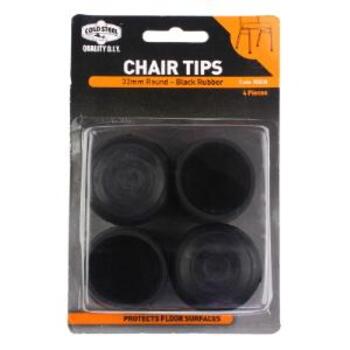 Tip Chair Rubber Black Round 32mm Pk4