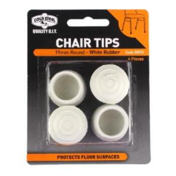 Tip Chair Rubber White Round 19mm Pk4