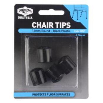 Tip Chair Plastic Black Round 16mm Pk4