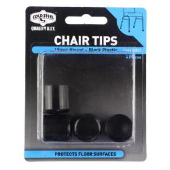 Tip Chair Plastic Black Round 19mm Pk4