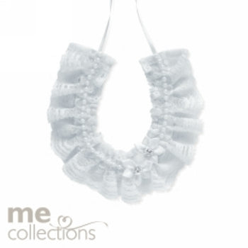 Sp- Wedding Charm Me Horseshoe Lace W/Flower & Diamante White