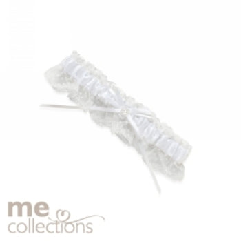 Wedding Garter With Lace Me Pearl Heart & Diamante White