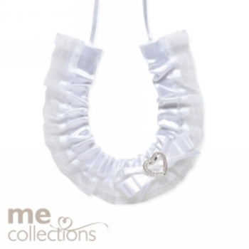 Sp- Wedding Charm Me Horseshoe W/Heart Brooch & Bow White
