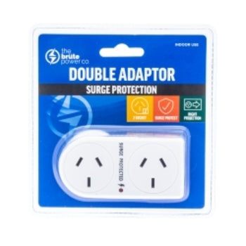 Double Adaptor The Brute Power Co. Flat Right+Surge Protection White