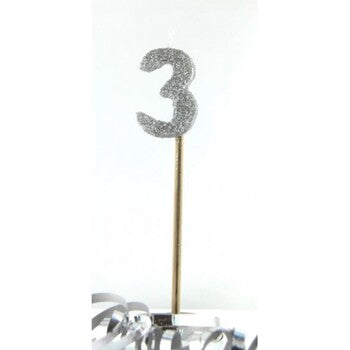 Candle Alpen Long Stick Silver Glitter No.3