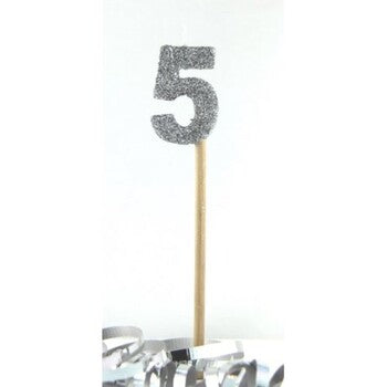 Candle Alpen Long Stick Silver Glitter No.5