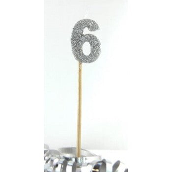 Candle Alpen Long Stick Silver Glitter No.6