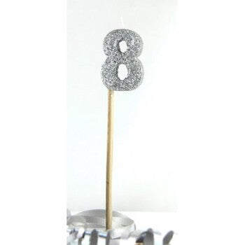 Candle Alpen Long Stick Silver Glitter No.8