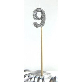 Candle Alpen Long Stick Silver Glitter No.9