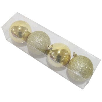 Decoration Xmas Baubles 80Mm 4 Pieces Shiny And Glitter Gold