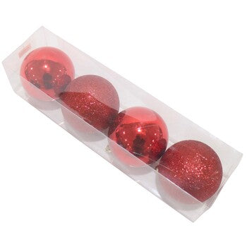 Decoration Xmas Baubles 80Mm 4 Pieces Shiny And Glitter Red