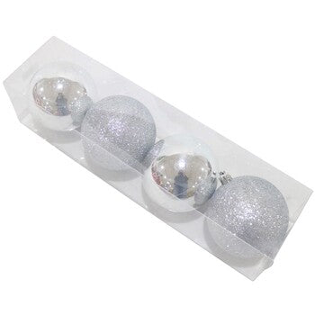 Decoration Xmas Baubles 80Mm 4 Pieces Shiny And Glitter Silver