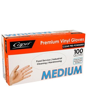 Gloves Capri Vinyl Powdered Clear Medium Bx100