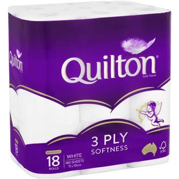 Toilet Tissue White 3 ply 18 pack Quilton