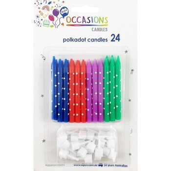 Candles Alpen B/Day Polkadot W/Holder 24'S