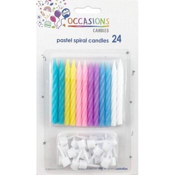 Candles Alpen B/Day Pastel W/Holder 24'S