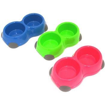 Pet Bowl Double with Antiskid Feet 3 Asstd Colours Small