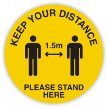 Sign Durus 350Mm Social Distancing 1.5M Apart Flr Adhesive Circ Blk/Ylw