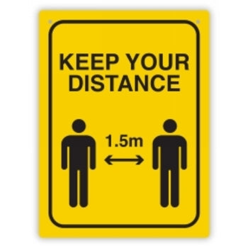 Sign Durus 225X300Mm Social Distancing 1.5M Apart Wall Blk/Ylw