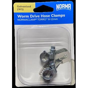 Worm Drive Hose Clamps Torro 9mm BW 8-12mm W1 Galv 2Pk