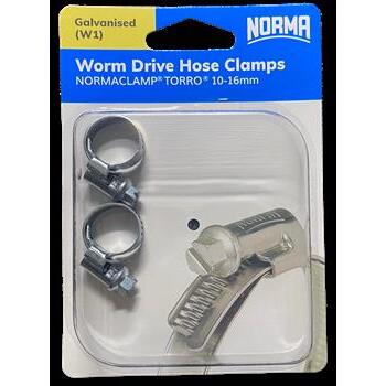 Worm Drive Hose Clamps Torro 9mm BW 10-16mm W1 Galv 2Pk