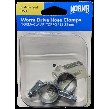 Worm Drive Hose Clamps Torro 9mm BW 12-22mm W1 Galv 2Pk