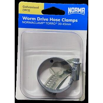 Worm Drive Hose Clamps Torro 12mm BW 30-45mm W1 Galv 1Pk