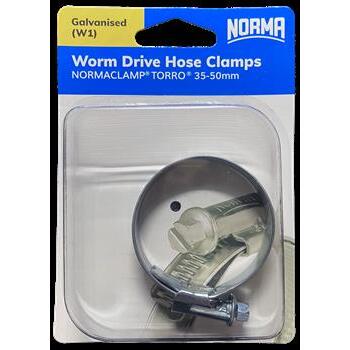 Worm Drive Hose Clamps Torro 12mm BW 35-50mm W1 Galv 1Pk