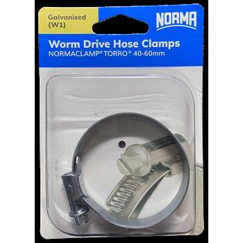 Worm Drive Hose Clamps Torro 12mm BW 40-60mm W1 Galv 1Pk