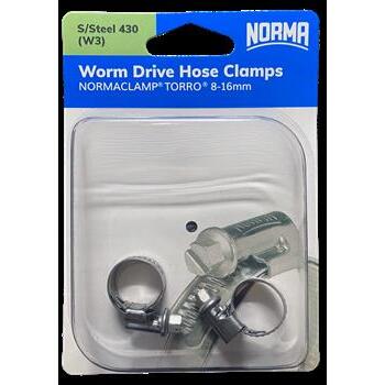 Worm Drive Hose Clamps Torro 9mm BW 8-16mm W3 S/Steel 2Pk