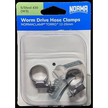 Worm Drive Hose Clamps Torro 9mm BW 12-20mm W3 S/Steel 2Pk