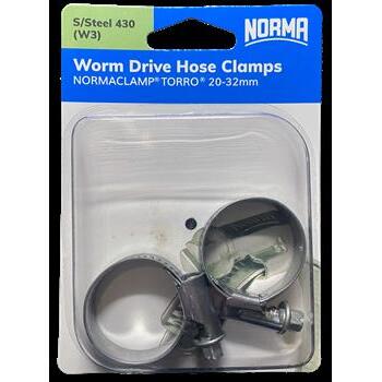 Worm Drive Hose Clamps Torro 12mm BW 20-32mm W3 S/Steel 2Pk