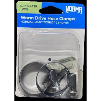 Worm Drive Hose Clamps Torro 12mm BW 25-40mm W3 S/Steel 2Pk