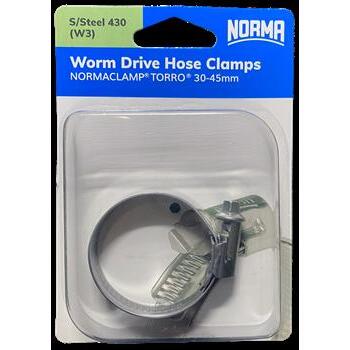 Worm Drive Hose Clamps Torro 12mm BW 30-45mm W3 S/Steel 1Pk